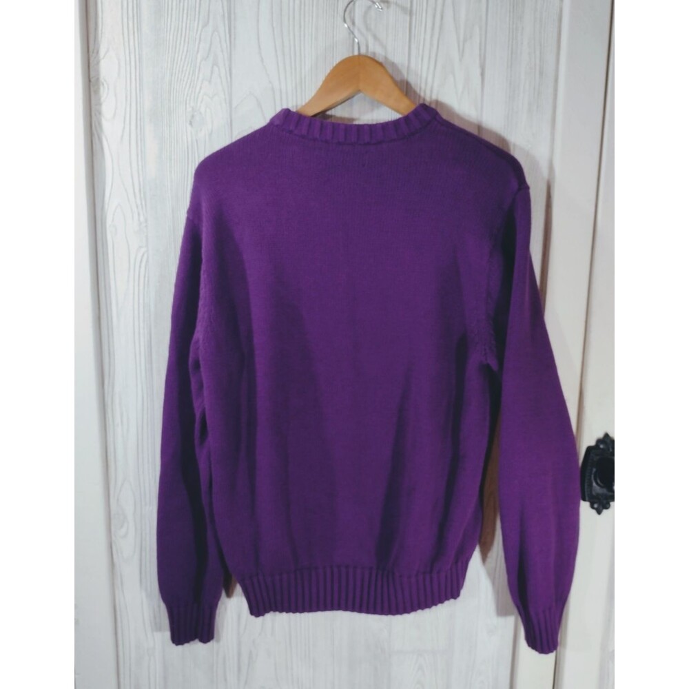 CHAPS Women's Sweater Large Purple 100% Cotton Thick Heavy Preppy - Picture 3 of 10